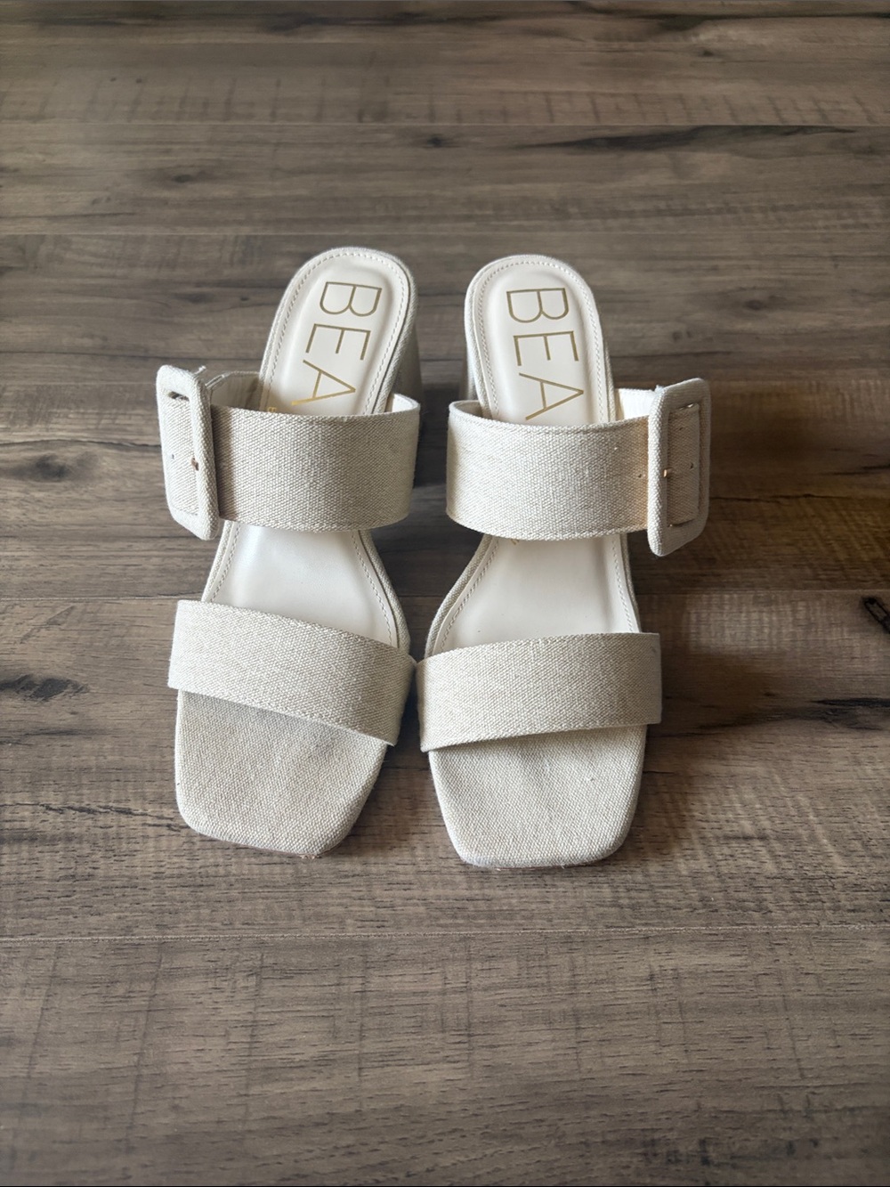 Matisse Natural Linen Buckle Slide Sandals